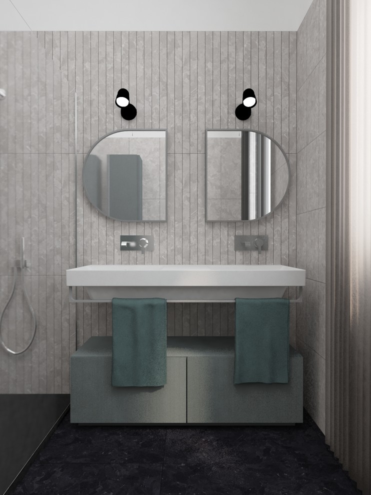 Stanza da Bagno con doccia e lavabo a doppia vasca