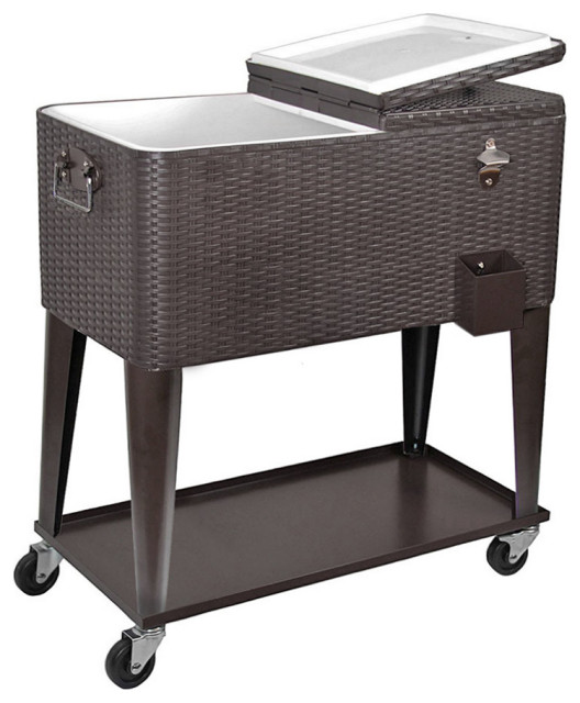 General 80-quart Portable Rolling Ice Chest Cooler Cart Patio Party Drink Ice Stainless Steel 