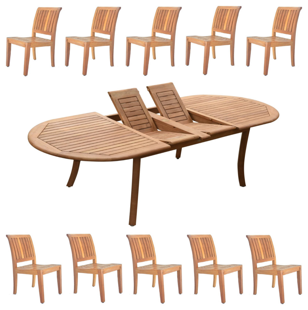 11Piece Outdoor Patio Teak Dining Set 117" Oval Table, 10 Lagos
