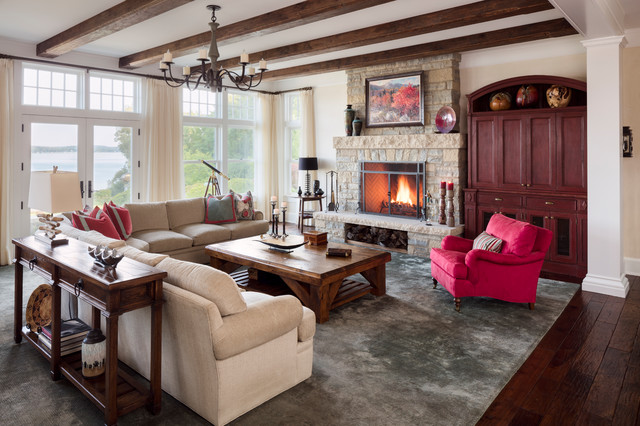 Sprawling Shingle beach-style-living-room