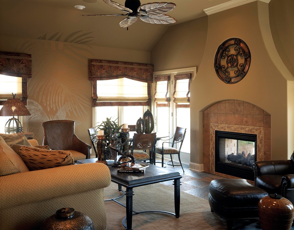 Design ideas for a mediterranean family room in Omaha.