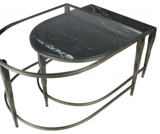 Set of 2 Black Marble Top and Glass Coffee Tables Contemporary Coffee Tables by HomeRoots