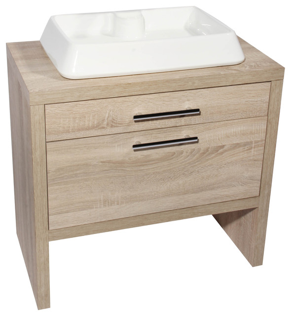Montreal 24" Natural Oak Bathroom Vanity With New Galicia 16" Vessel
