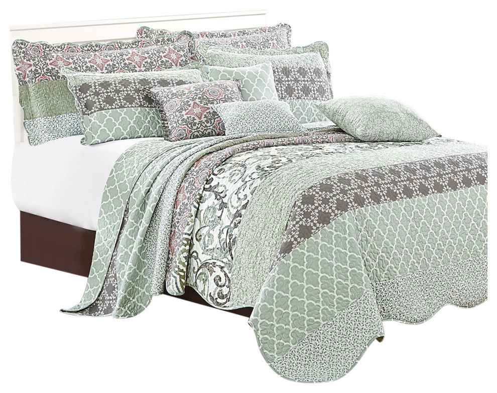 Royal Scroll 9 Piece Bedspread Set Mediterranean Quilts And
