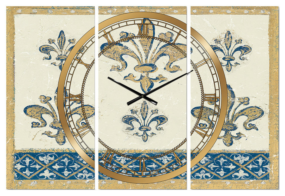 Fleur De Lis Gold Pattern Glam Multipanel Metal Clock French Country