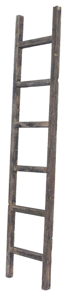 6 Step Rustic Smoky Black Wood Ladder Shelf