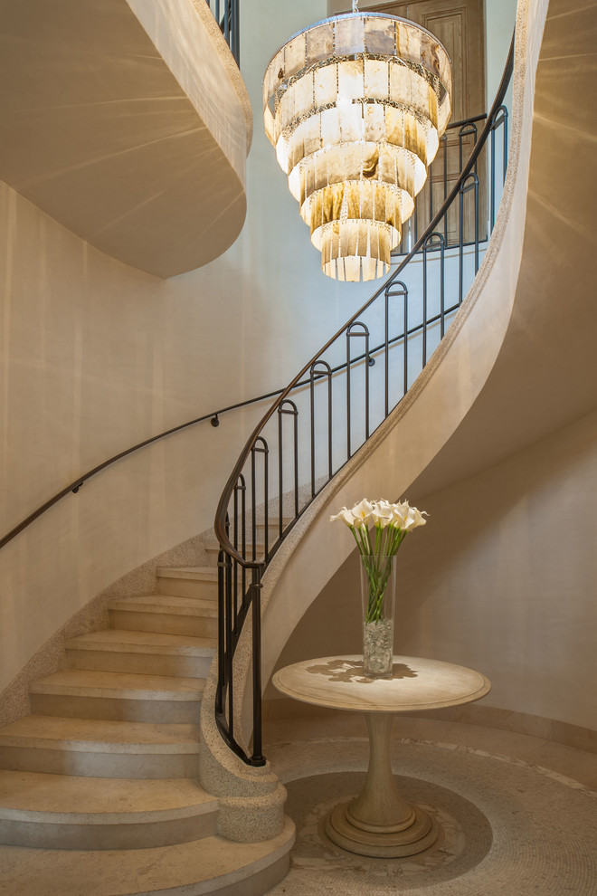 Mediterranean curved staircase in Miami.