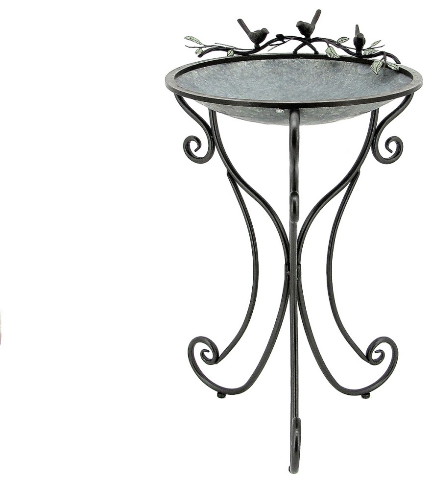 "Three Birds" Galvanized Round Bird Bath Mediterranean Bird Baths by Zaer Ltd Houzz