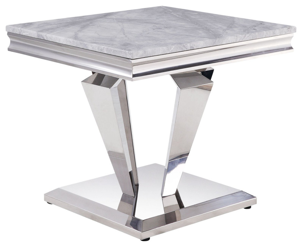 Elegant End Table, Mirrored Design With Unique Pedestal Base & Faux