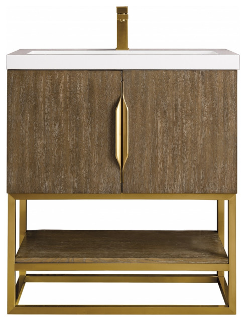 32 Inch Modern Oak Single Sink Bathroom Vanity Gold Metal Base, James ...