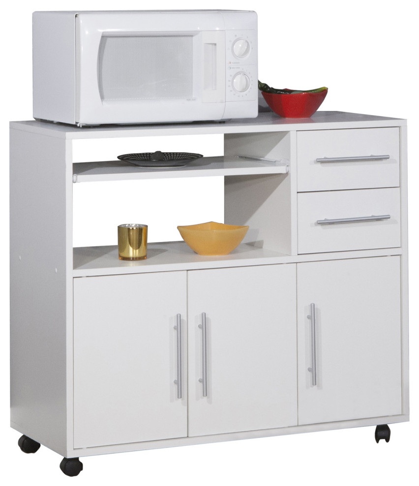 White Kitchen Microwave Storage Cart On Castors