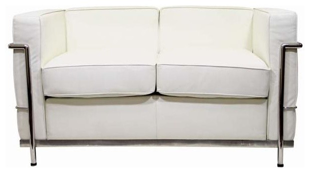 Loveseat Chair in Genuine White Leather Stain