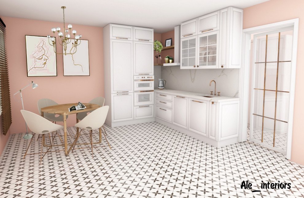 Белая кухня в смешанном стиле неоклассика - сканди