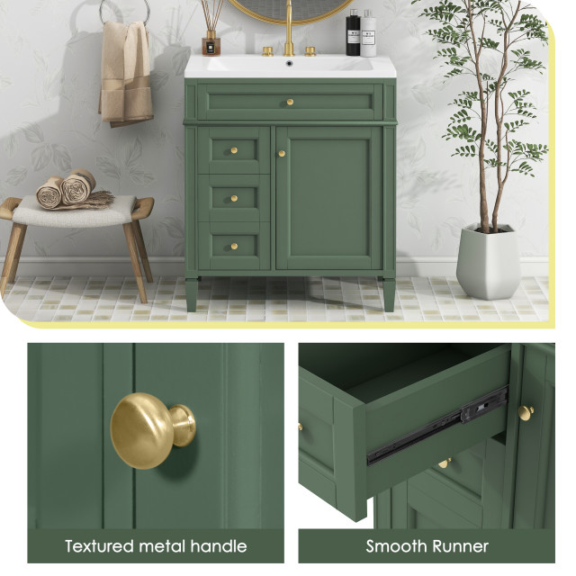 30'' Freestanding Bath Vanity Set, Integrated Resin Sink and Drawers ...