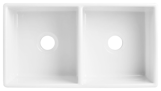Turner Farmhouse Fireclay 33" Double Bowl Kitchen Sink, Crisp White