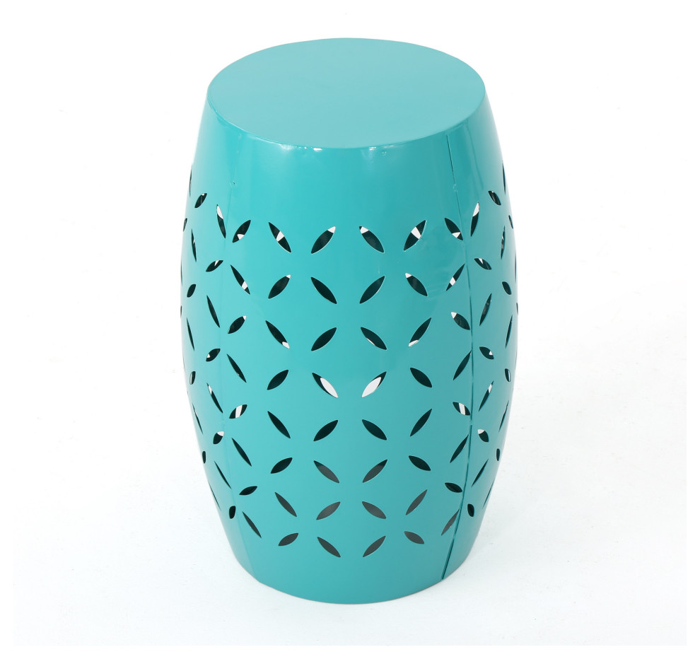 GDF Studio Joyce Lace Cut Iron Accent Table, Teal