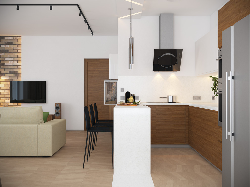 Скандинавский Минимализм. Разделение кухни и гостиной - линия барной стойки пере