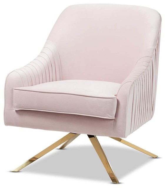 Luxe and Glamour Upholstered Lounge Chair in Light Pink Contemporary