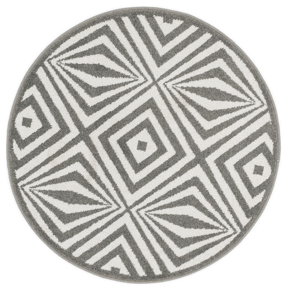 Loloi Terrace Collection Rug, Ivory and Gray, 3'x3' Round