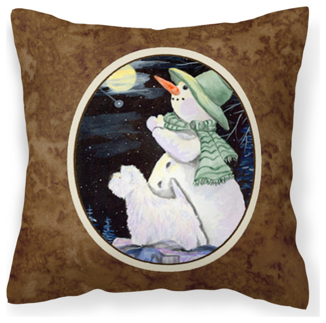 Ss8797Pw1414 Snowman With Westie Decorative Canvas Fabric Pillow