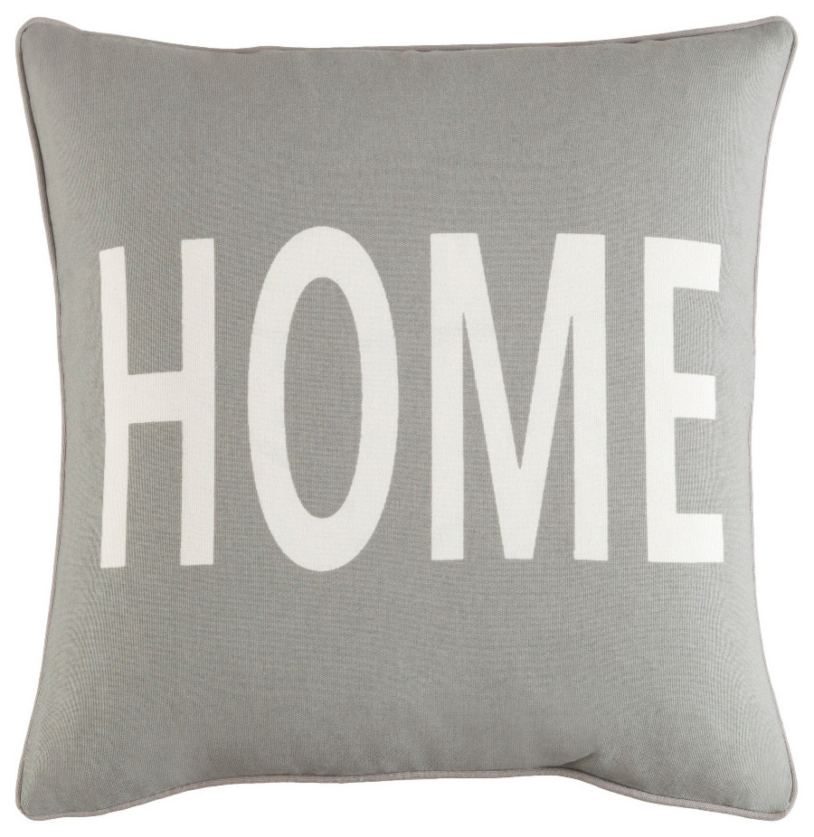 Transitional Cotton Light Gray and White Accent Pillow, 18  x18