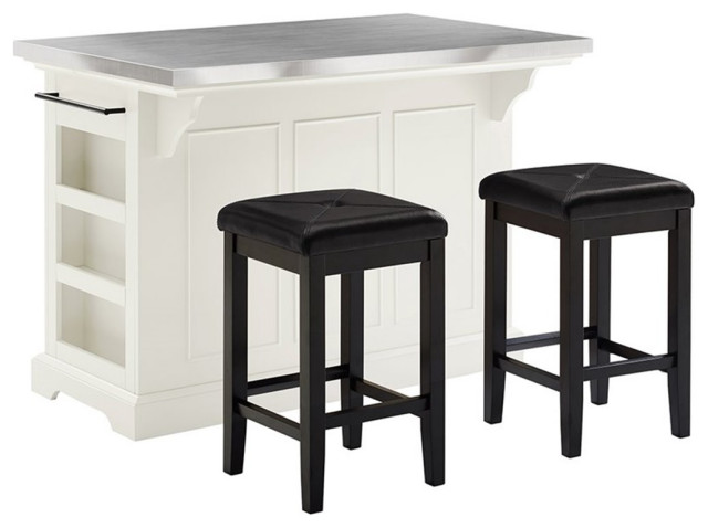 Crosley Furniture Julia Metal/Wood Kitchen Island with Square Stools in White