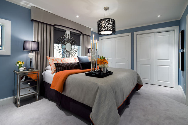 Jane Lockhart Blue Gray Orange  bedroom  Contemporary  