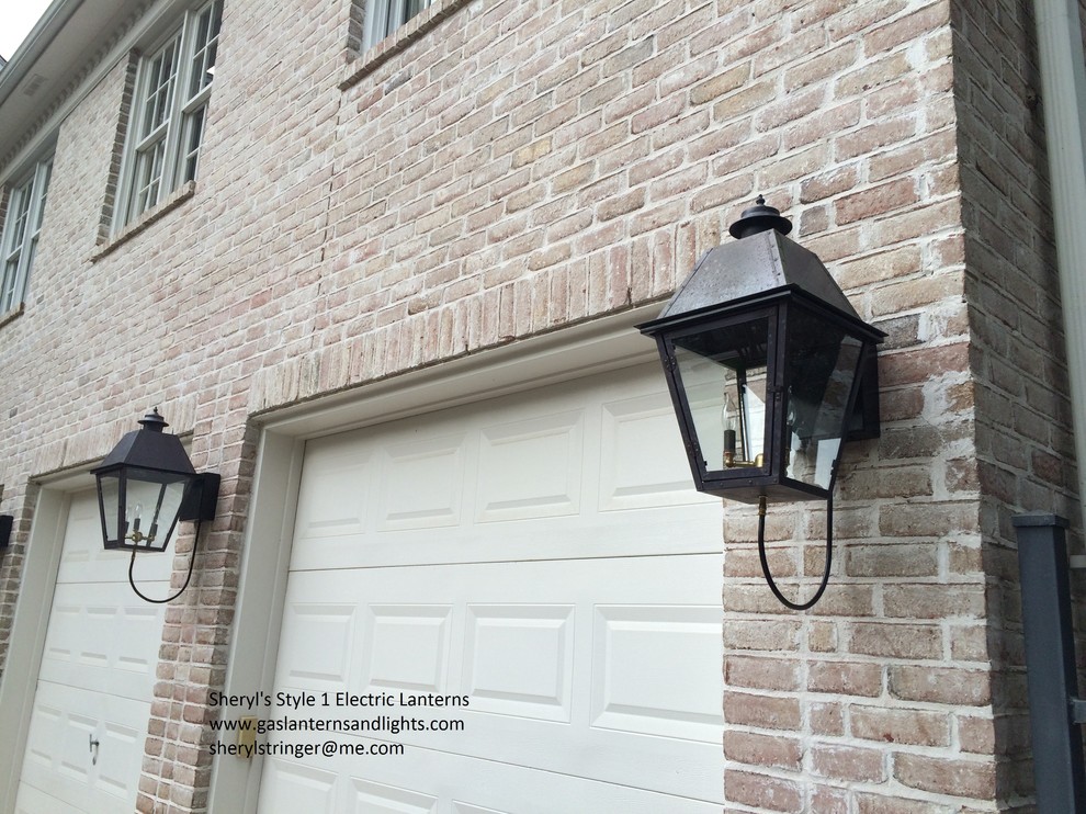 Sheryl's Style 1 Electric Lanterns with Dark Patina Finish and Steel Bracket