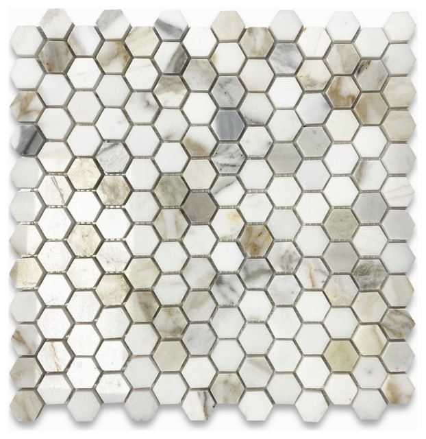 Calacatta Gold Calcutta Marble 1 inch Hexagon Mosaic Tile Polished, 1 sheet