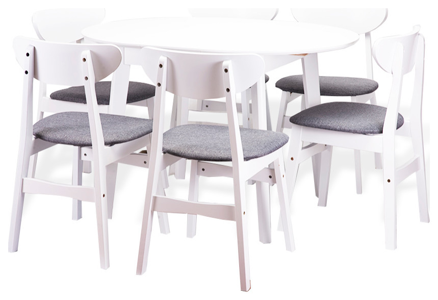 Dining Room Set of 6 Yumiko Chairs and Round Extendable Table Solid