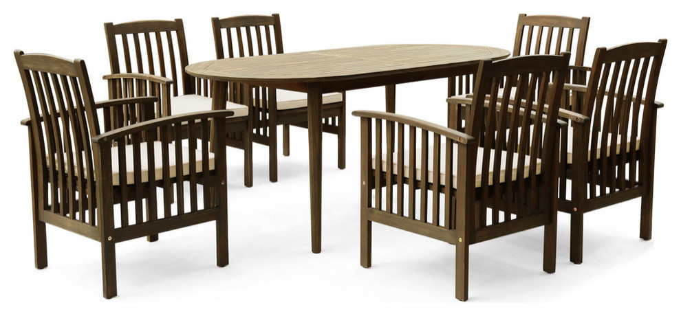 GDF Studio Spring Outdoor 6-Seater 71" Oval Acacia Dining Set With Straight Legs