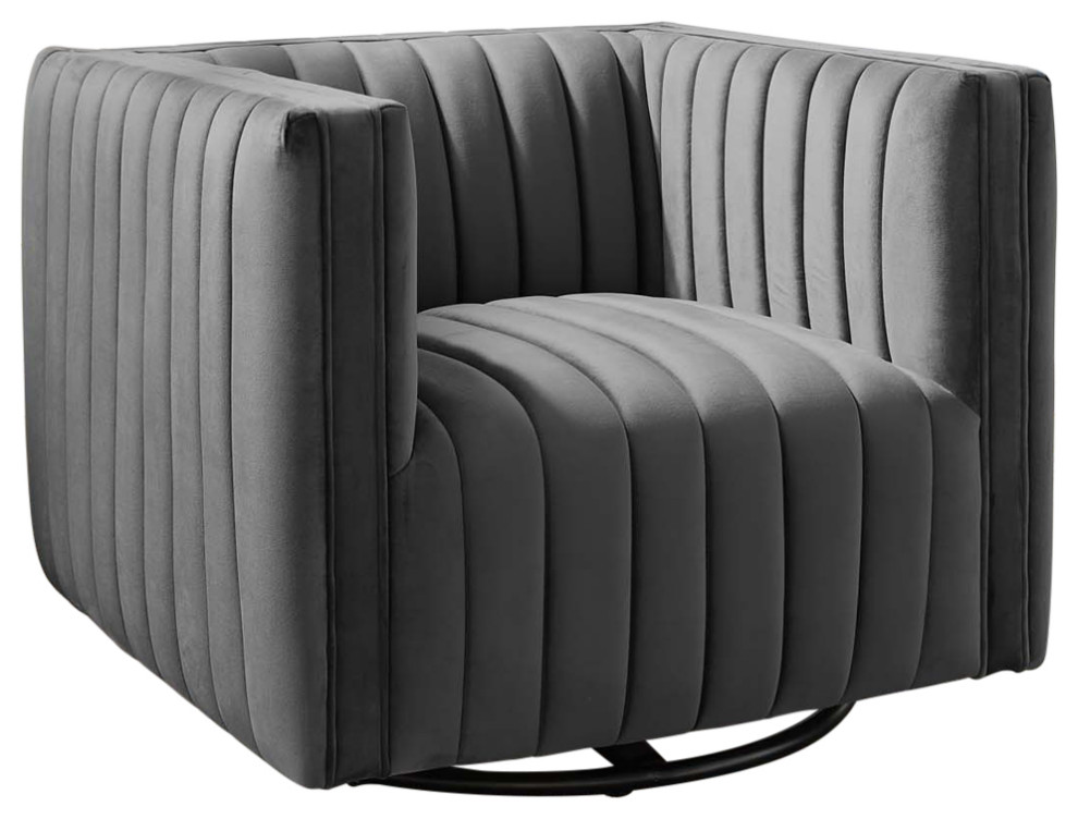 Conjure Channel Tufted Performance Velvet Swivel Armchair Transitional Armchairs And Accent Chairs By Modway