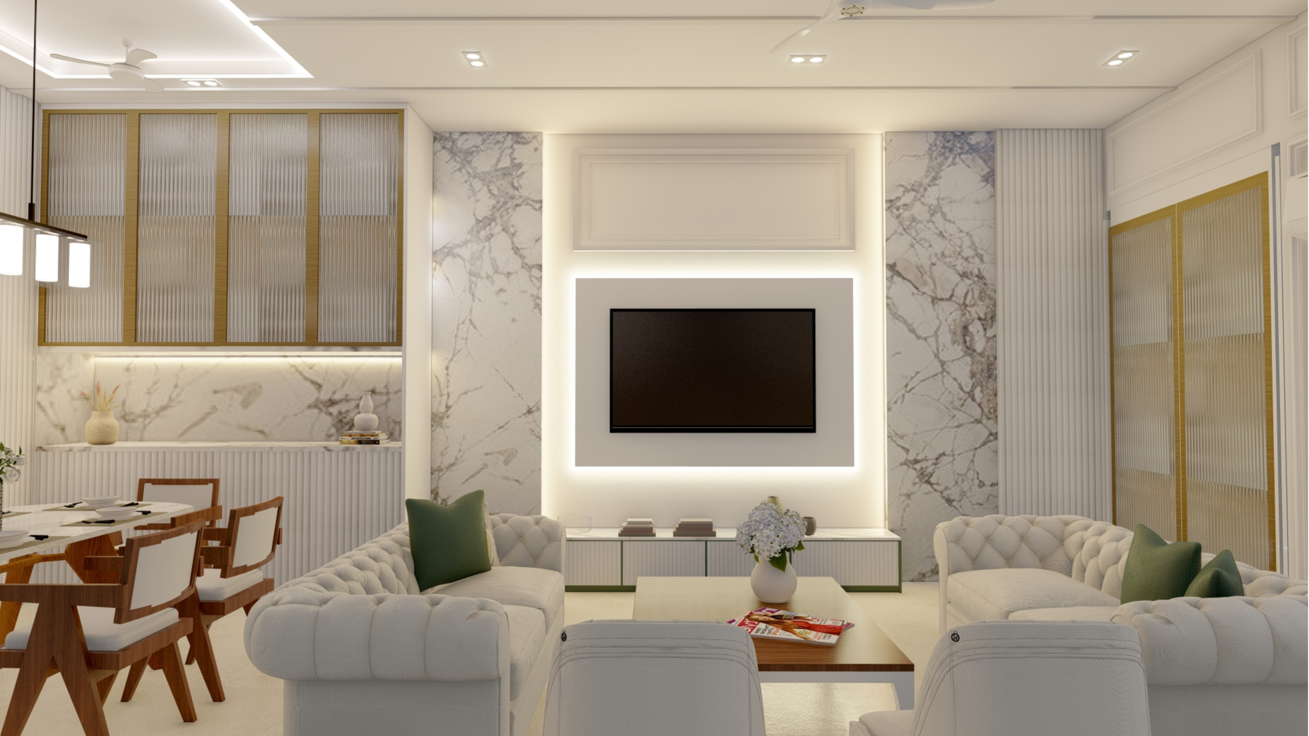 Chic Contemporary Living and Dining Room in St Albans