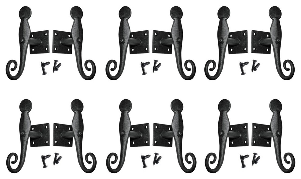 Black Shutter Dog Rat Tail Hand Iron Rustproof Finish Set of 6