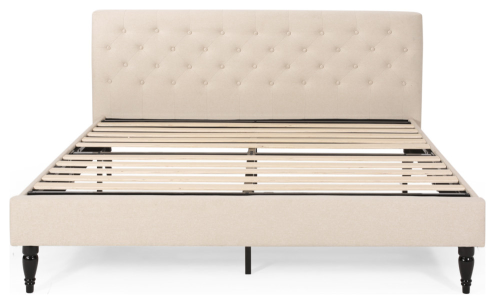 Winston Contemporary Upholstered King Bed Platform, Beige/Black
