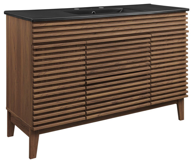 Render 48" Single Sink Bathroom Vanity, Walnut Black Transitional