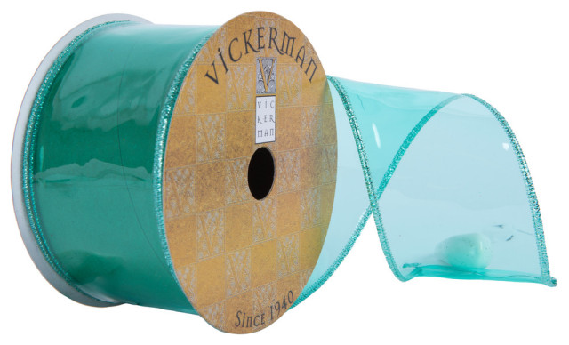 Vickerman Q201753 2.5"X10 Yard Teal Transparent Pvc Christmas Ribbon