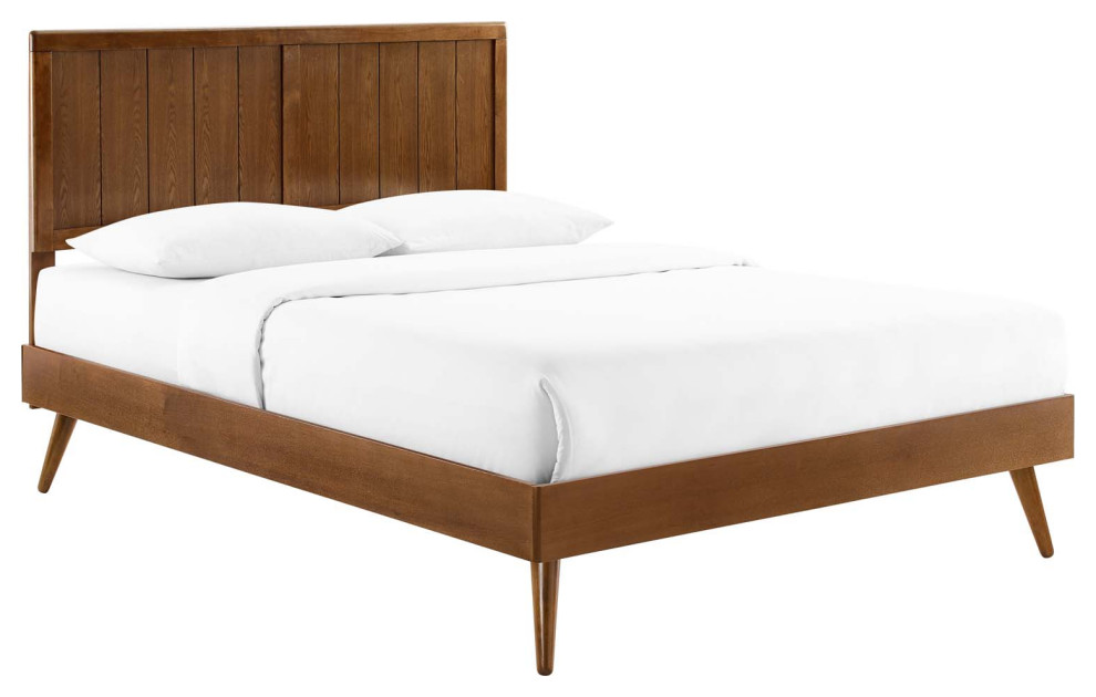 Alana Twin Wood Platform Bed With Splayed Legs - Midcentury - Platform ...