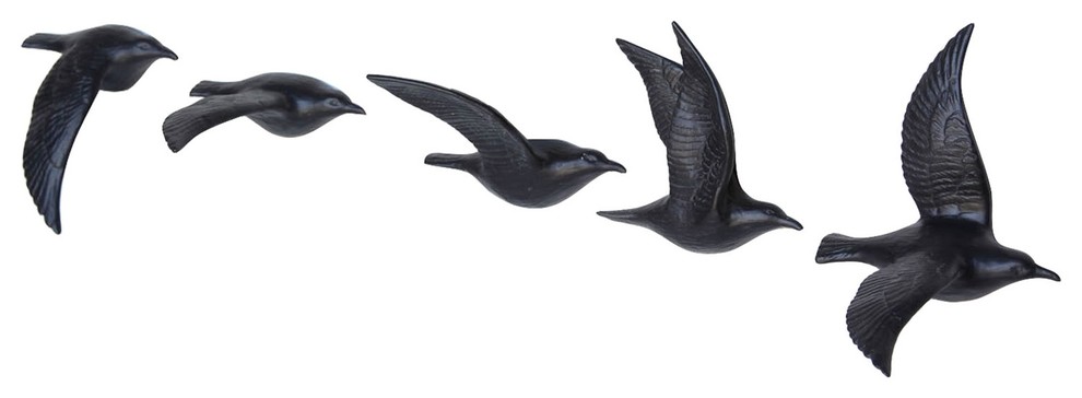 Flying Gulls, Bone China, Set of 5, Assorted, Matte Black