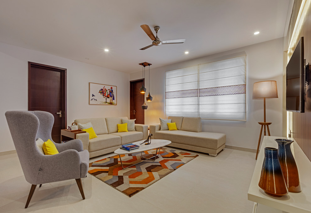 Design ideas for a contemporary family room in Bengaluru.