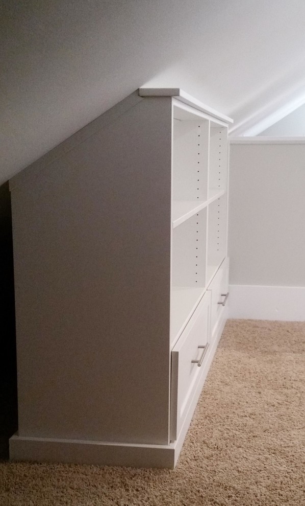 Inspiration for a large transitional gender-neutral carpeted home design remodel in Cincinnati with shaker cabinets and white cabinets