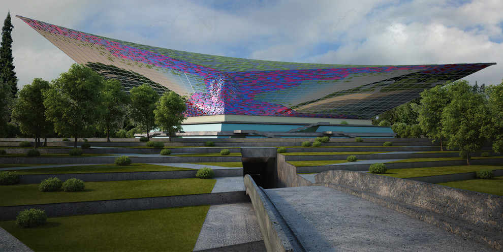 вид на центр со стороны въезда в паркинг