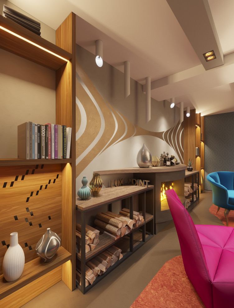 Лаунж зона в цокольном этаже частного дома.