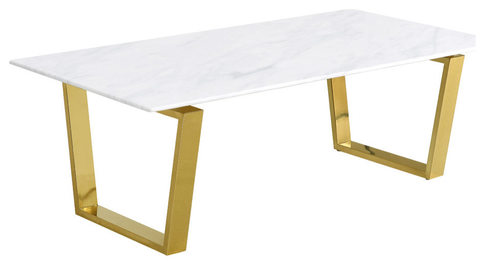 Cameron Gold Coffee Table, Roland Round White Stone Top With Bronze Metal Base Coffee Table