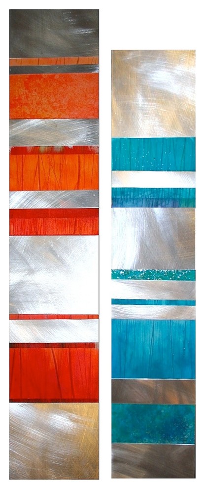 ID Series (Orange/Teal) - Oil and Aluminum Abstract Painting