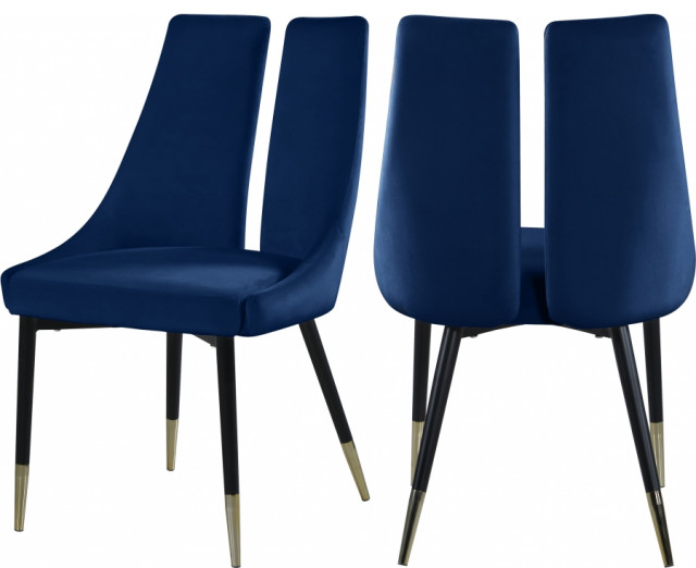 Garrett Velvet Dining Chair Navy Set/2 Midcentury Dining Chairs