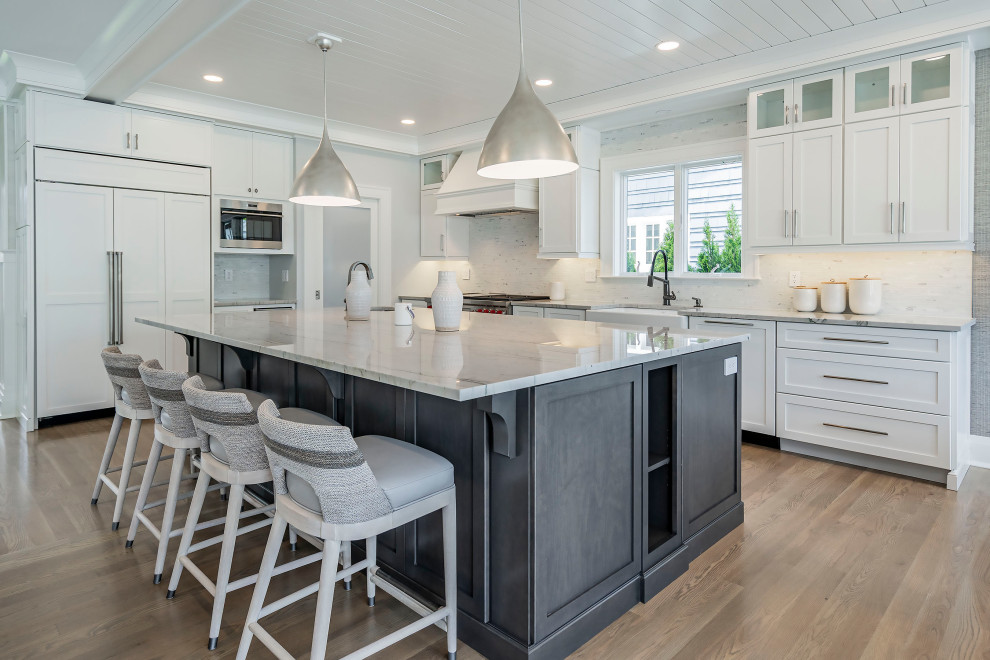 This is an example of a coastal kitchen in New York.
