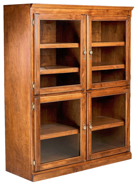 Traditional Alder Bookcase With Glass, Oak Bookcase With Doors