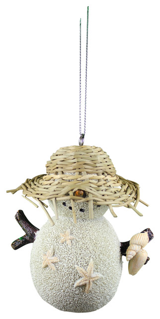 Beach Snowman In Straw Hat Christmas Holiday Ornament Resin 4