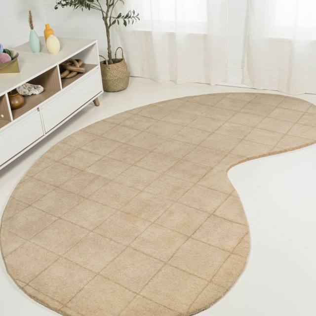 Bean Modern Plaid Grid Handwoven Wool Rug, 6 Ft. X 9 Ft. - Contemporary ...